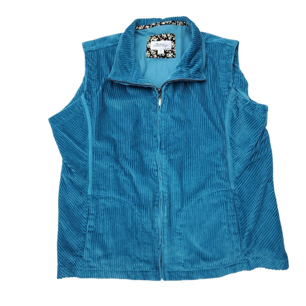 The Vermont Country Store Blue Zippered Corduroy Vest Wide Wale Plus Size 2X